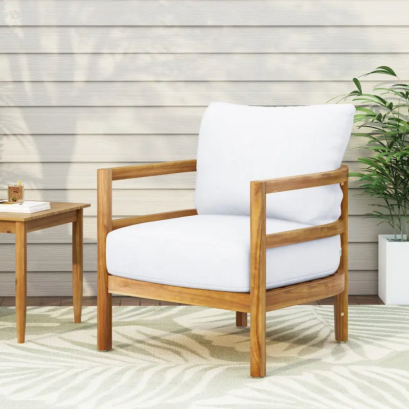 Roomfitters, lot de 2 fauteuils de jardin en bois d'acacia avec coussins imperméables, sièges profonds pour l'extérieur, Teck+Beige