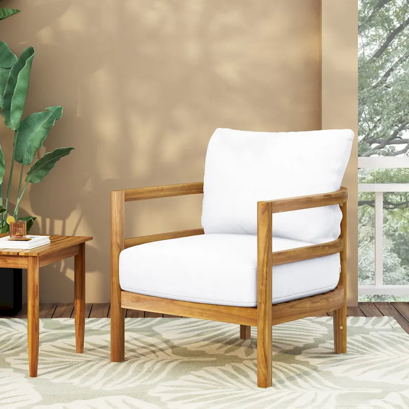 Roomfitters, lot de 2 fauteuils de jardin en bois d'acacia avec coussins imperméables, sièges profonds pour l'extérieur, Teck+Beige