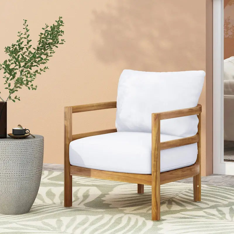 Roomfitters, lot de 2 fauteuils de jardin en bois d'acacia avec coussins imperméables, sièges profonds pour l'extérieur, Teck+Beige
