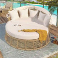 Outdoor Patio Rattan Round Daybed with Retractable Canopy