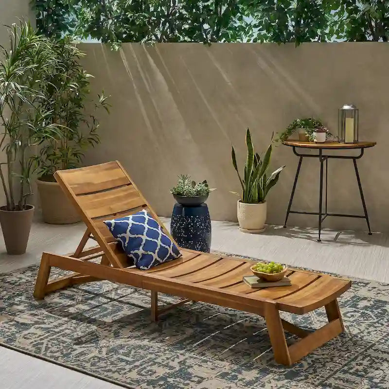 Chaise longue Maki jaune marron en bois d'acacia, meuble de patio extérieur réglable avec cadre en métal 78 po