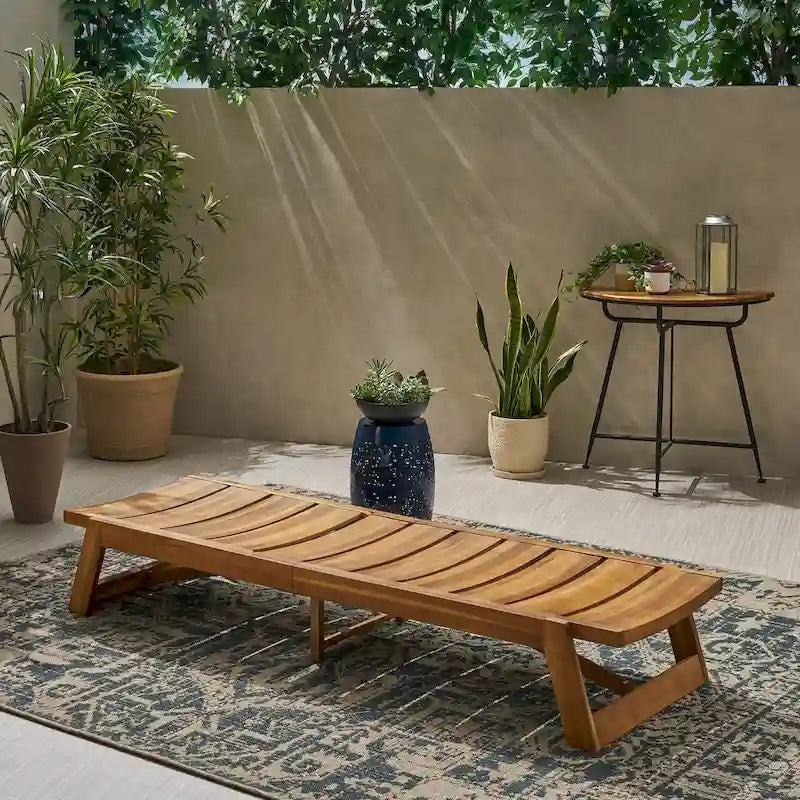 Chaise longue Maki jaune marron en bois d'acacia, meuble de patio extérieur réglable avec cadre en métal 78 po