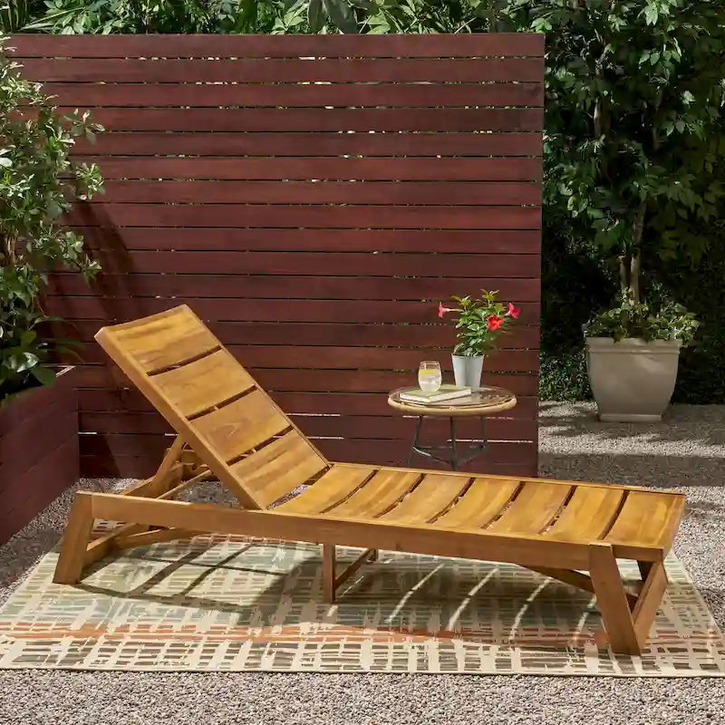 Chaise longue Maki jaune marron en bois d'acacia, meuble de patio extérieur réglable avec cadre en métal 78 po