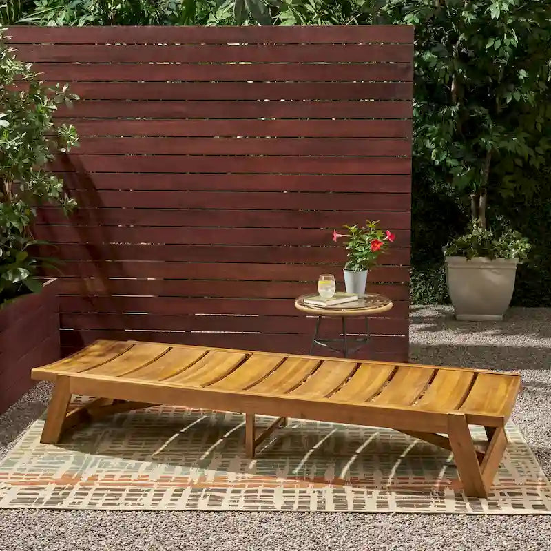 Chaise longue Maki jaune marron en bois d'acacia, meuble de patio extérieur réglable avec cadre en métal 78 po