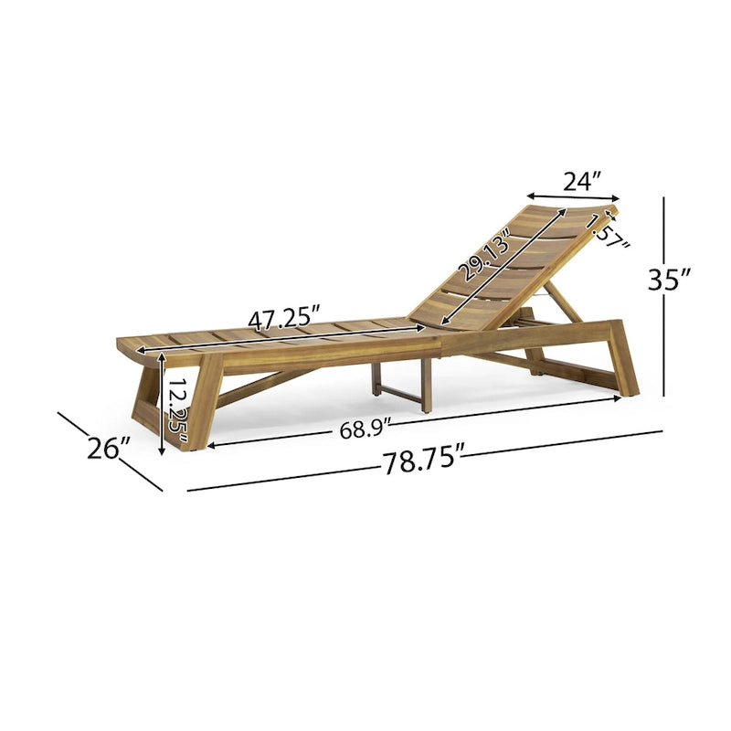 Chaise longue Maki jaune marron en bois d'acacia, meuble de patio extérieur réglable avec cadre en métal 78 po