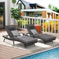 Lot de 2 chaises longues inclinables en osier d'extérieur avec coussins