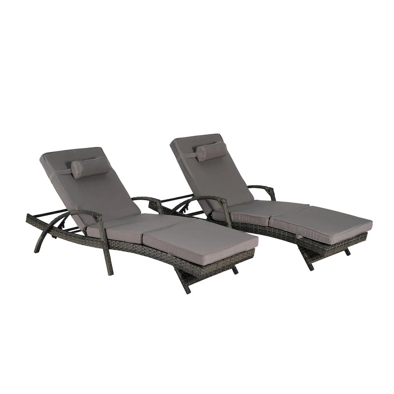 Lot de 2 chaises longues inclinables en osier d'extérieur avec coussins