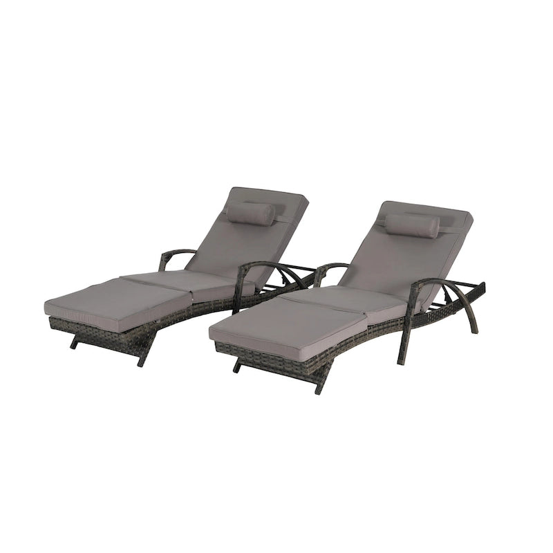 Lot de 2 chaises longues inclinables en osier d'extérieur avec coussins