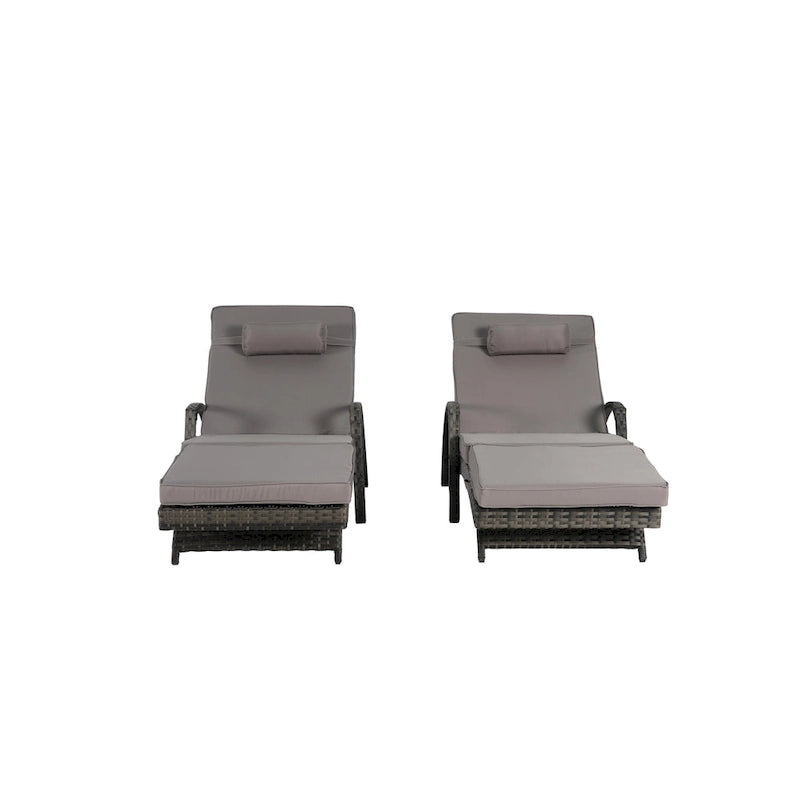 Lot de 2 chaises longues inclinables en osier d'extérieur avec coussins