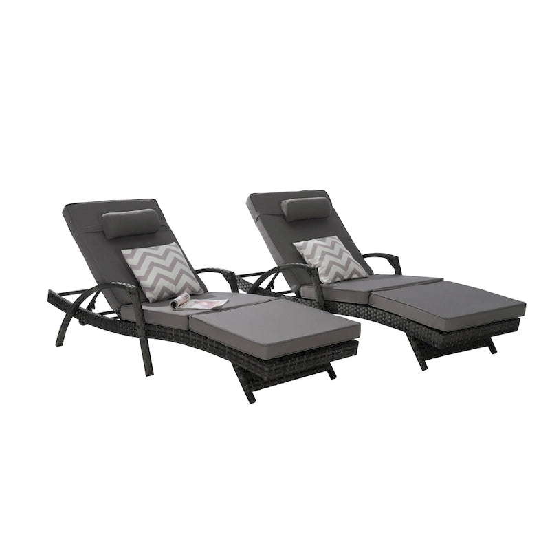Lot de 2 chaises longues inclinables en osier d'extérieur avec coussins