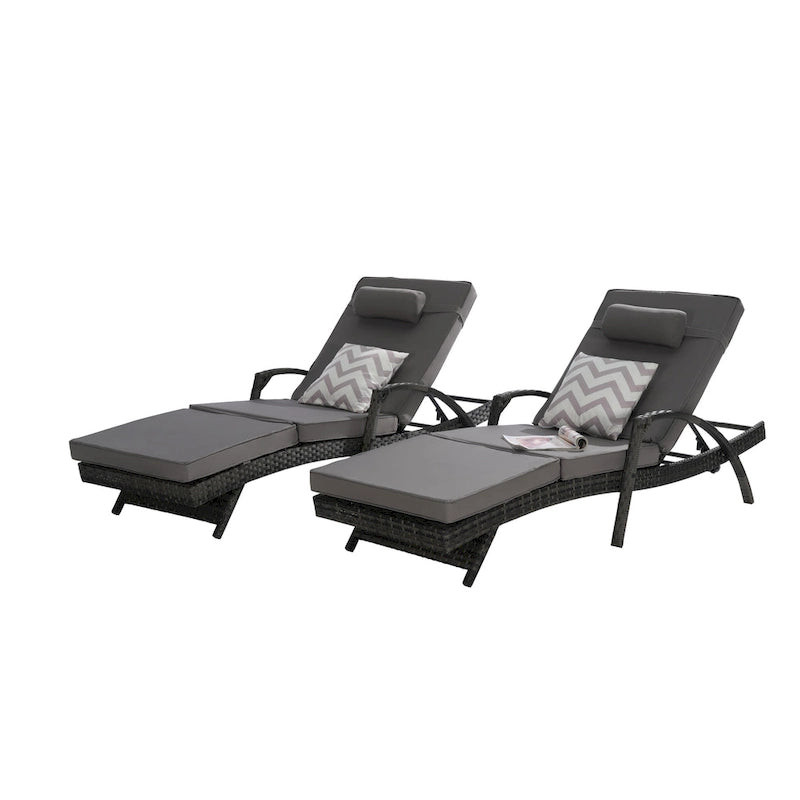 Lot de 2 chaises longues inclinables en osier d'extérieur avec coussins