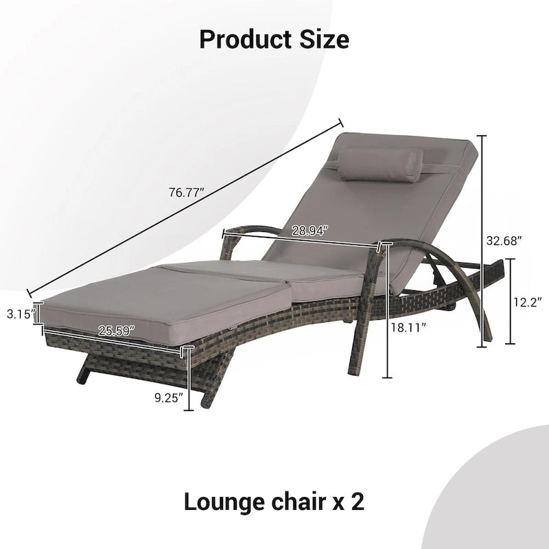 Lot de 2 chaises longues inclinables en osier d'extérieur avec coussins