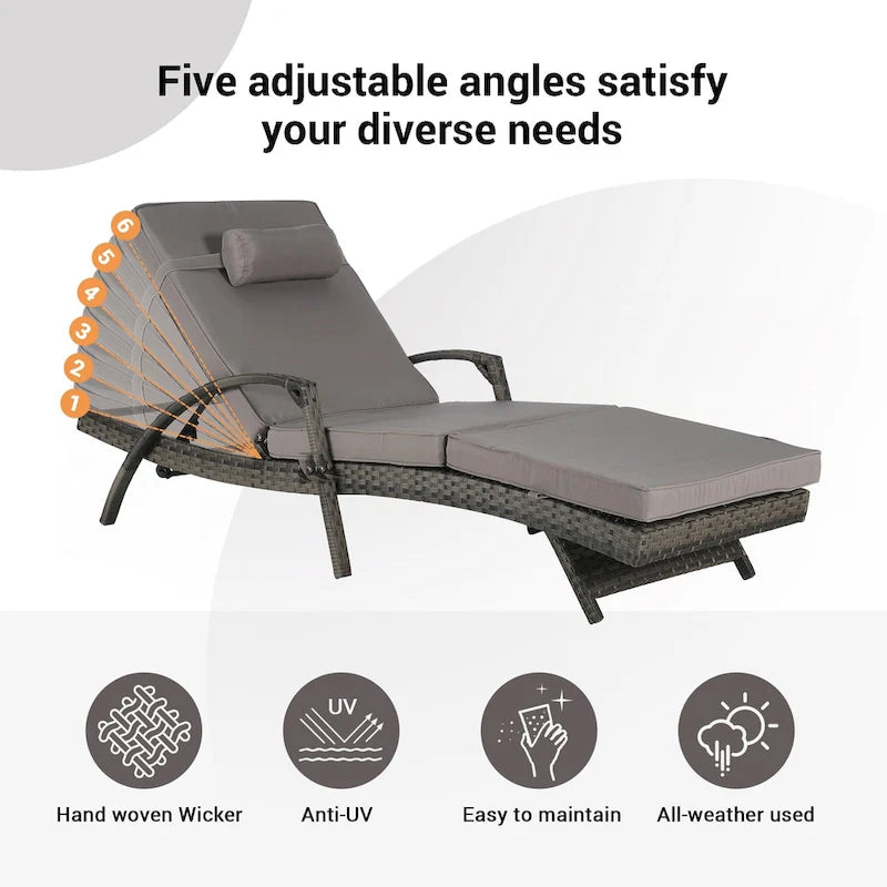 Lot de 2 chaises longues inclinables en osier d'extérieur avec coussins