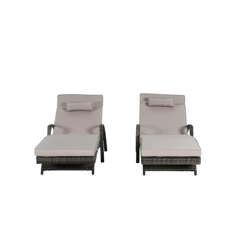 Lot de 2 chaises longues inclinables en osier d'extérieur avec coussins
