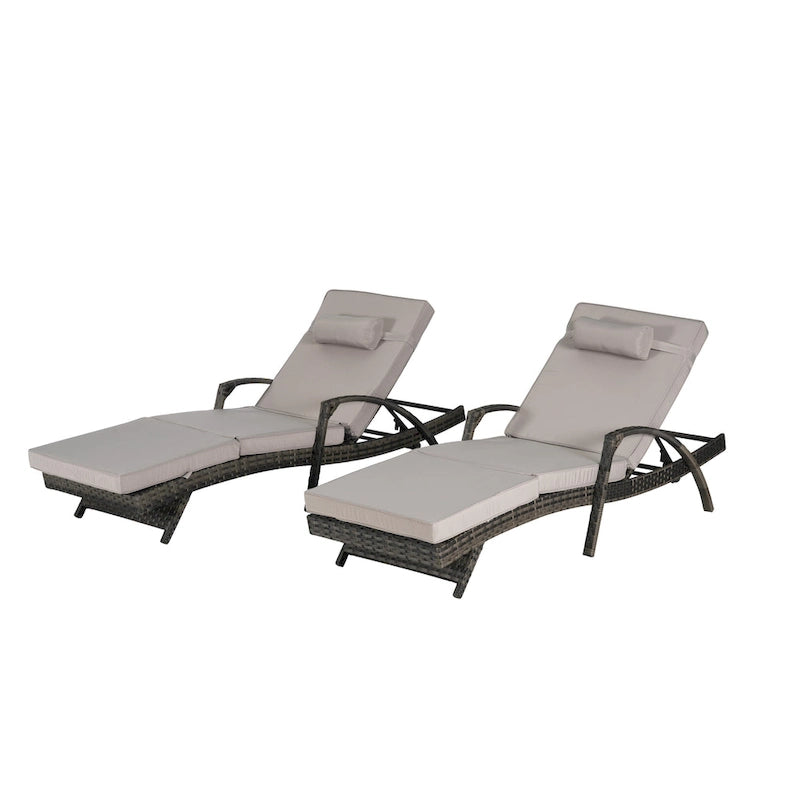 Lot de 2 chaises longues inclinables en osier d'extérieur avec coussins