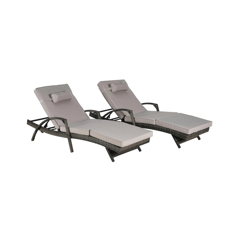 Lot de 2 chaises longues inclinables en osier d'extérieur avec coussins