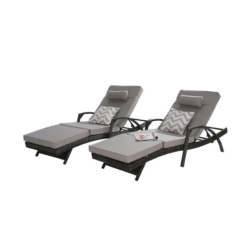 Lot de 2 chaises longues inclinables en osier d'extérieur avec coussins