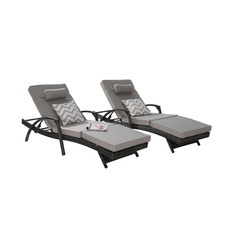 Lot de 2 chaises longues inclinables en osier d'extérieur avec coussins