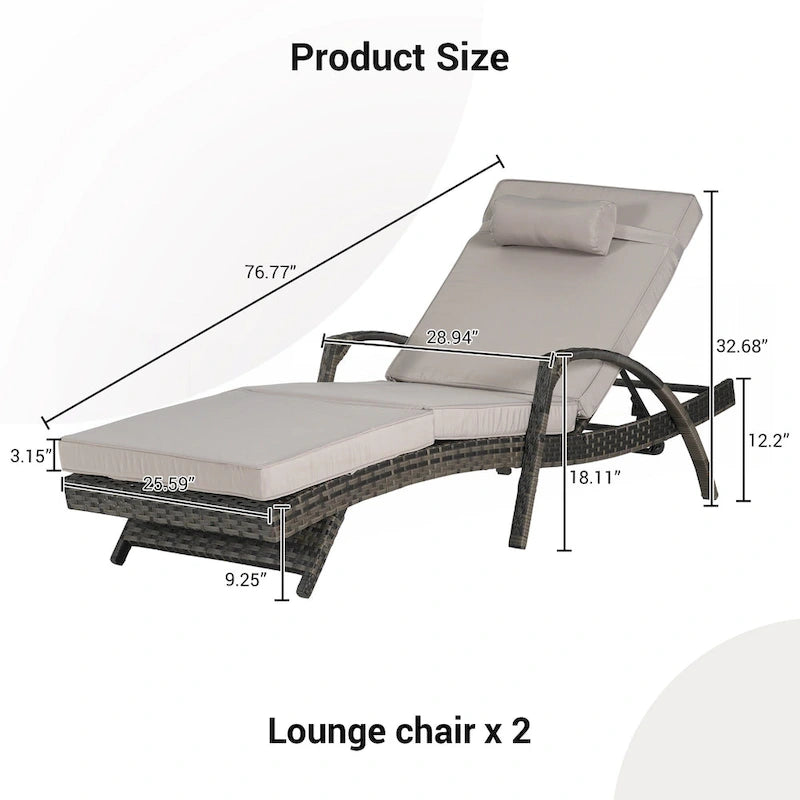 Lot de 2 chaises longues inclinables en osier d'extérieur avec coussins