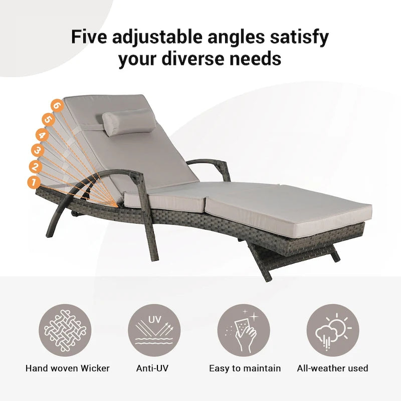 Lot de 2 chaises longues inclinables en osier d'extérieur avec coussins