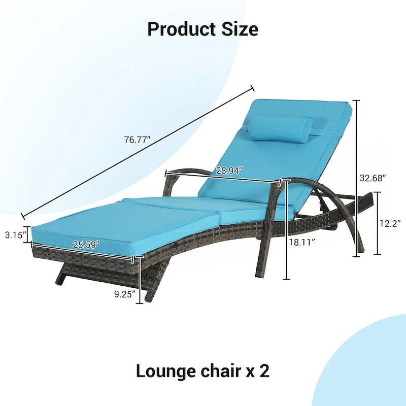 Lot de 2 chaises longues inclinables en osier d'extérieur avec coussins