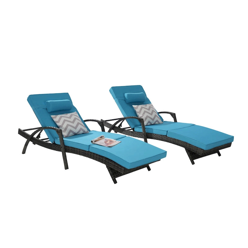 Lot de 2 chaises longues inclinables en osier d'extérieur avec coussins