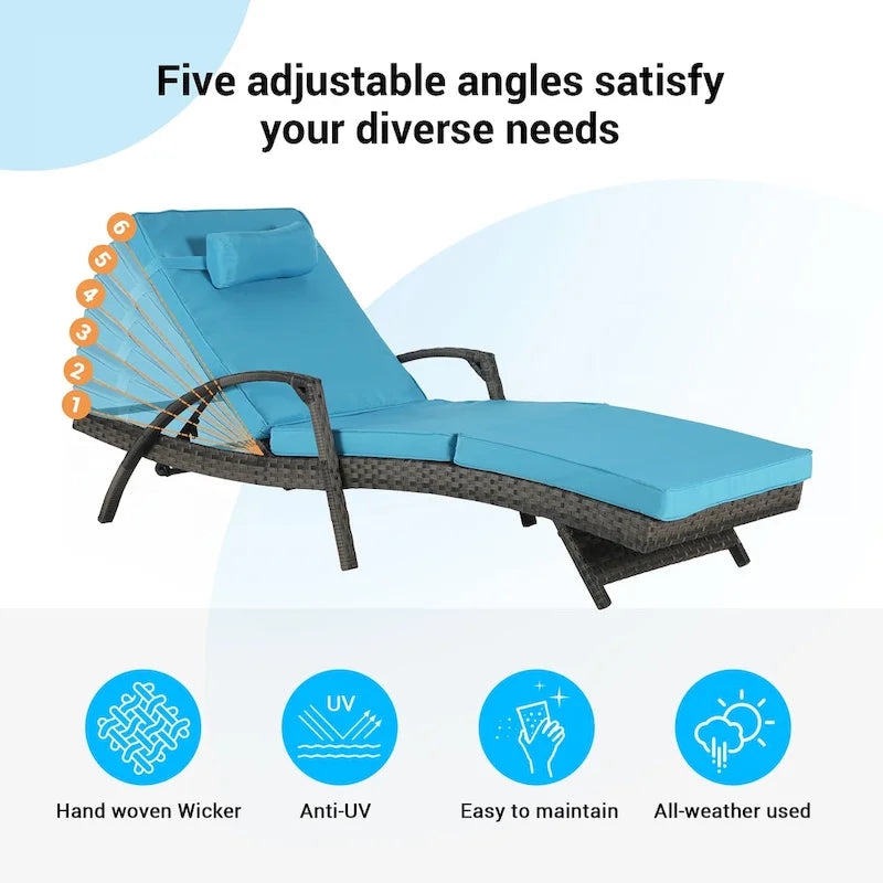Lot de 2 chaises longues inclinables en osier d'extérieur avec coussins