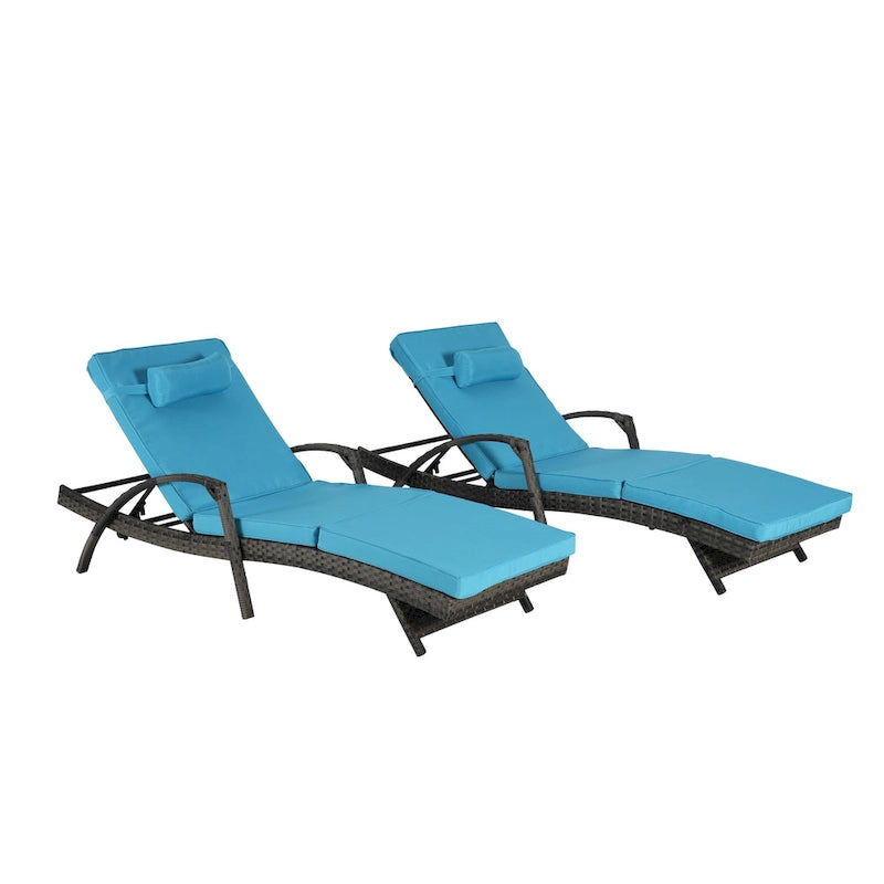 Lot de 2 chaises longues inclinables en osier d'extérieur avec coussins