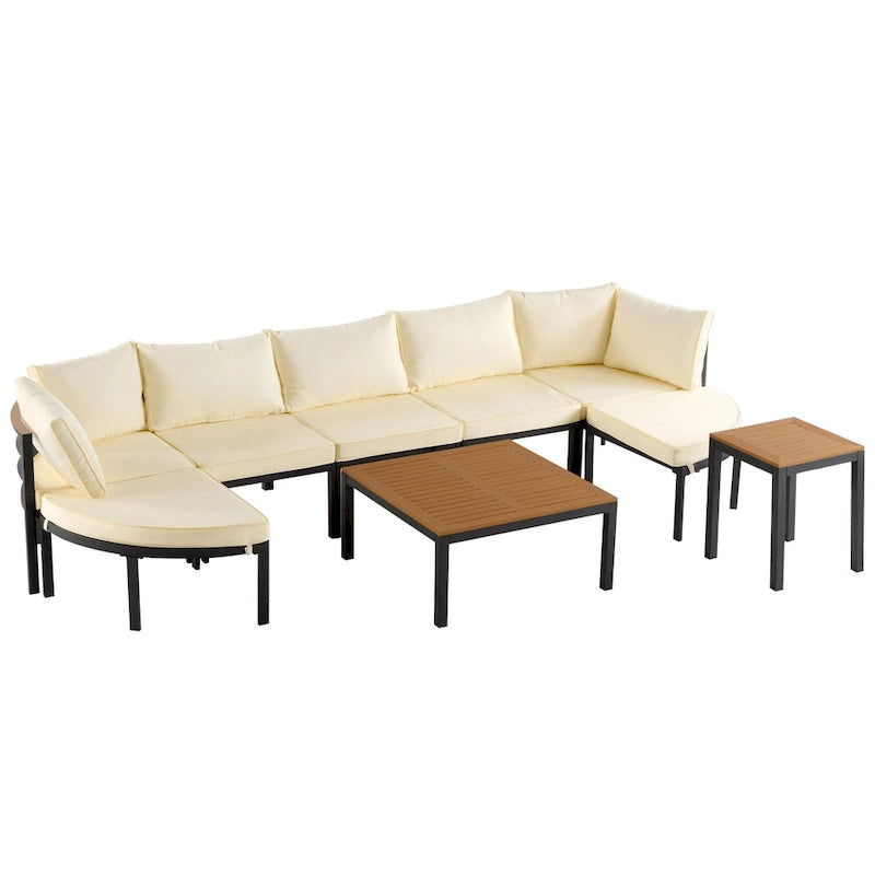 Ensemble de canapé d'angle d'extérieur moderne, salon de jardin, ensemble de conversation d'extérieur avec coussins