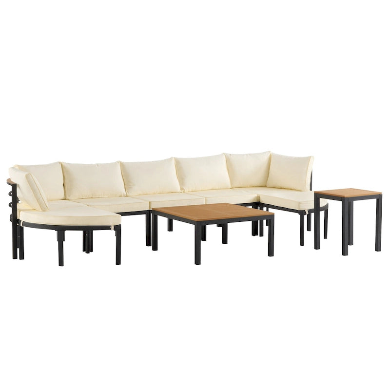 Ensemble de canapé d'angle d'extérieur moderne, salon de jardin, ensemble de conversation d'extérieur avec coussins