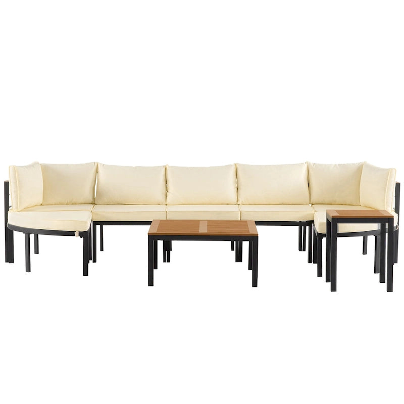Ensemble de canapé d'angle d'extérieur moderne, salon de jardin, ensemble de conversation d'extérieur avec coussins