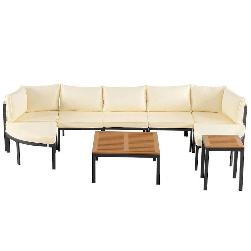 Ensemble de canapé d'angle d'extérieur moderne, salon de jardin, ensemble de conversation d'extérieur avec coussins