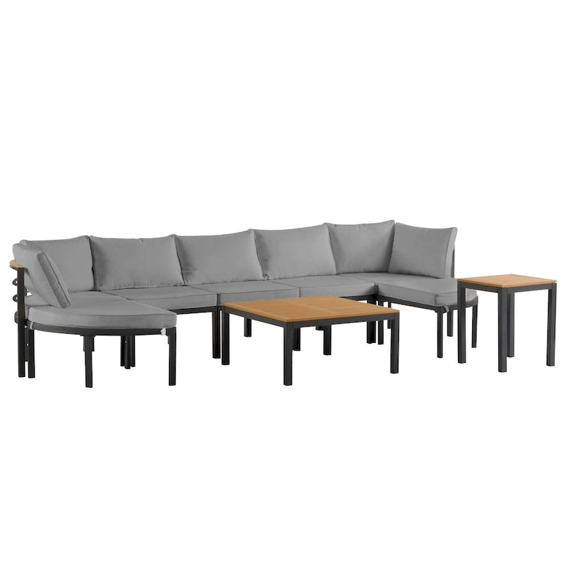 Ensemble de canapé d'angle d'extérieur moderne, salon de jardin, ensemble de conversation d'extérieur avec coussins