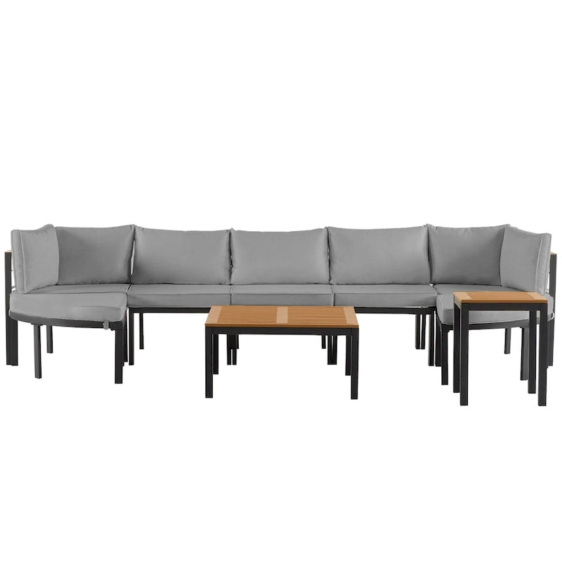 Ensemble de canapé d'angle d'extérieur moderne, salon de jardin, ensemble de conversation d'extérieur avec coussins