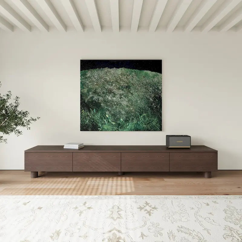 78,74 Meuble TV Moderne Milieu de Siècle, Console Multimédia en Bois Massif Marron Foncé