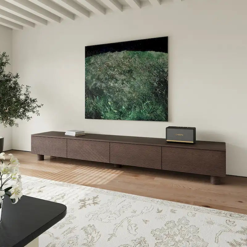 78,74 Meuble TV Moderne Milieu de Siècle, Console Multimédia en Bois Massif Marron Foncé