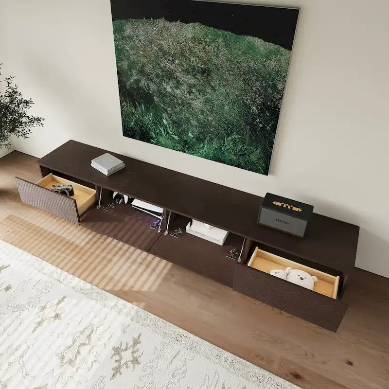 78,74 Meuble TV Moderne Milieu de Siècle, Console Multimédia en Bois Massif Marron Foncé