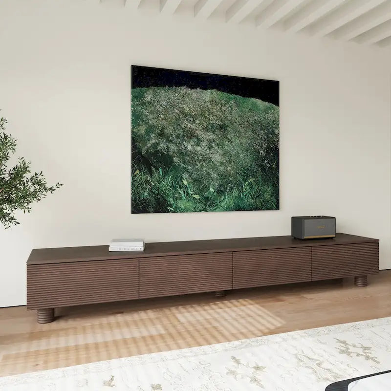 78,74 Meuble TV Moderne Milieu de Siècle, Console Multimédia en Bois Massif Marron Foncé