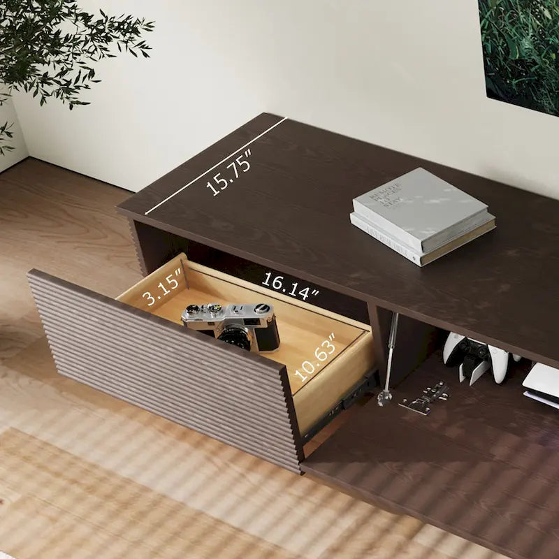 78,74 Meuble TV Moderne Milieu de Siècle, Console Multimédia en Bois Massif Marron Foncé