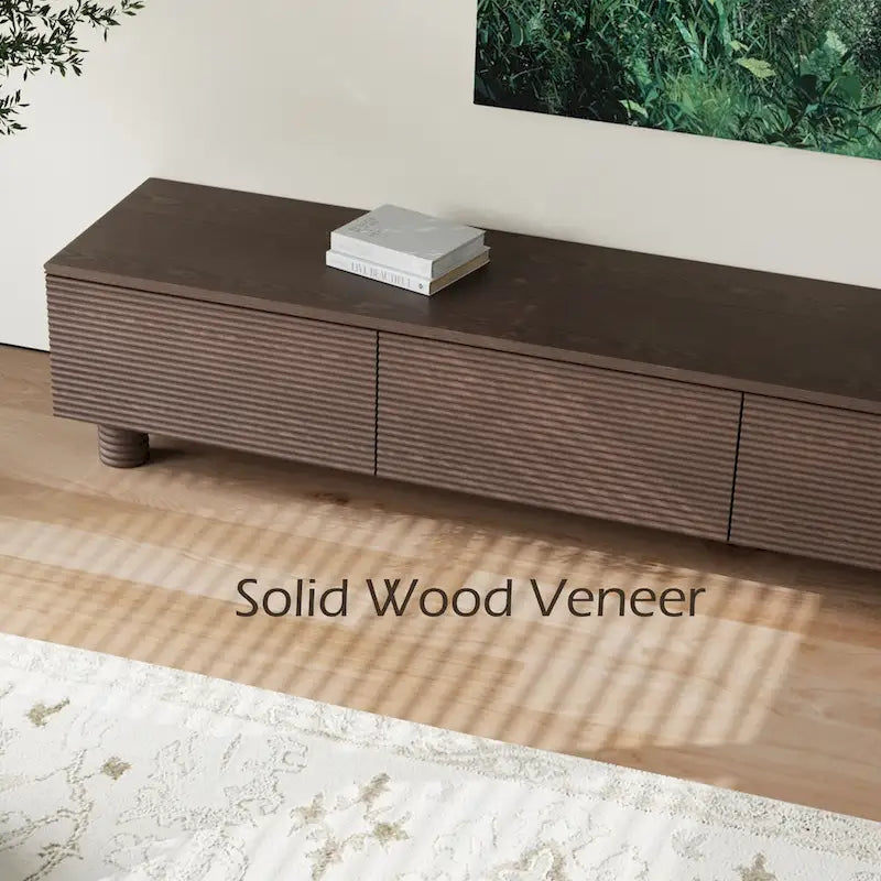78,74 Meuble TV Moderne Milieu de Siècle, Console Multimédia en Bois Massif Marron Foncé