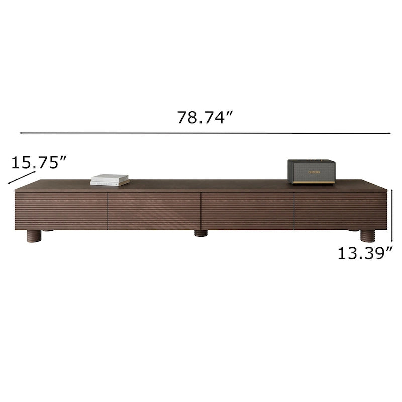 78,74 Meuble TV Moderne Milieu de Siècle, Console Multimédia en Bois Massif Marron Foncé