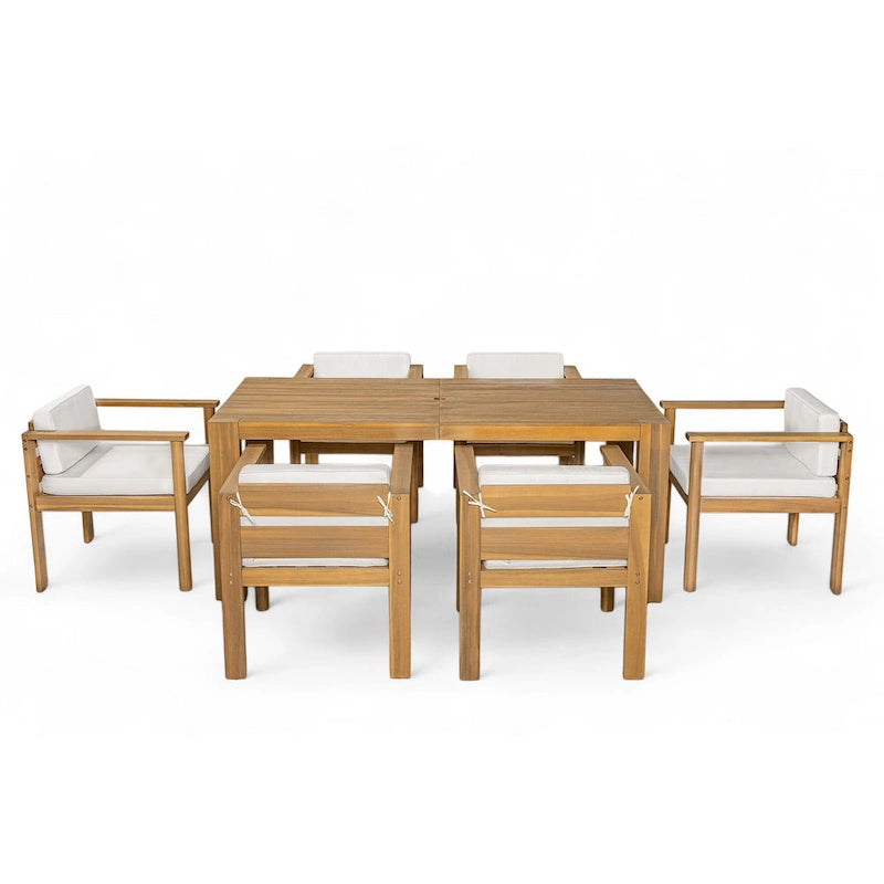 Ensemble de salle à manger d'extérieur 7 pièces pour 6 personnes, avec table rectangulaire de 185 cm