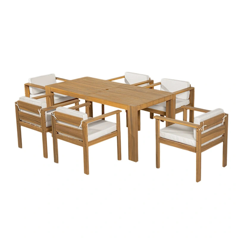 Ensemble de salle à manger d'extérieur 7 pièces pour 6 personnes, avec table rectangulaire de 185 cm