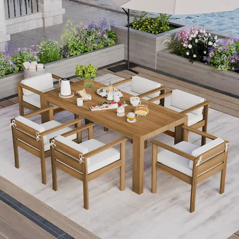 Ensemble de salle à manger d'extérieur 7 pièces pour 6 personnes, avec table rectangulaire de 185 cm