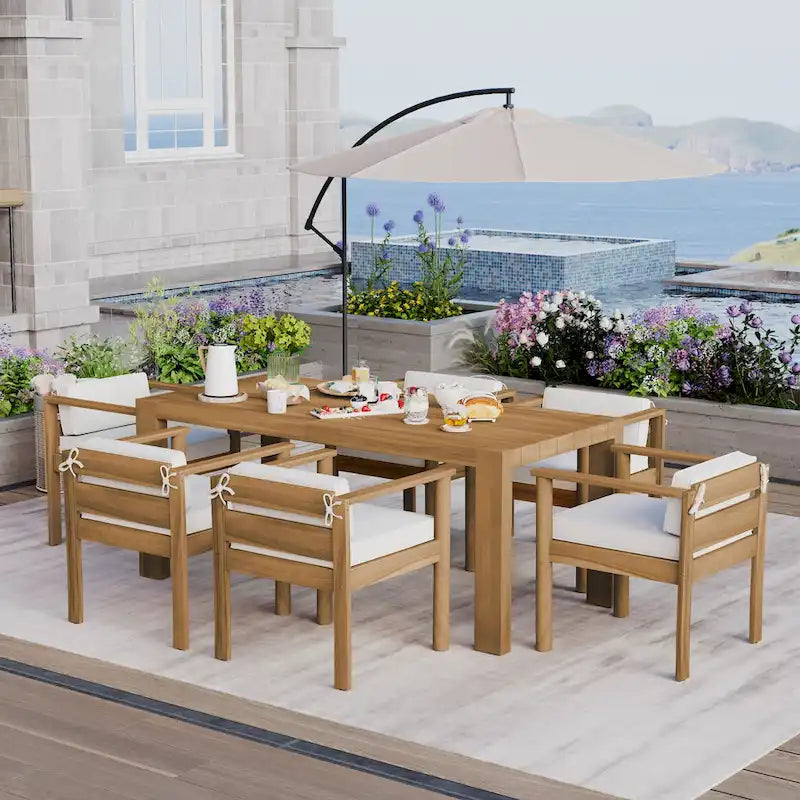Ensemble de salle à manger d'extérieur 7 pièces pour 6 personnes, avec table rectangulaire de 185 cm