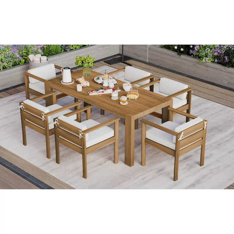 Ensemble de salle à manger d'extérieur 7 pièces pour 6 personnes, avec table rectangulaire de 185 cm