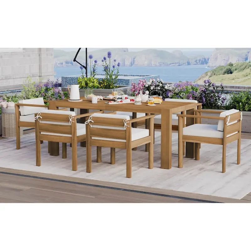 Ensemble de salle à manger d'extérieur 7 pièces pour 6 personnes, avec table rectangulaire de 185 cm