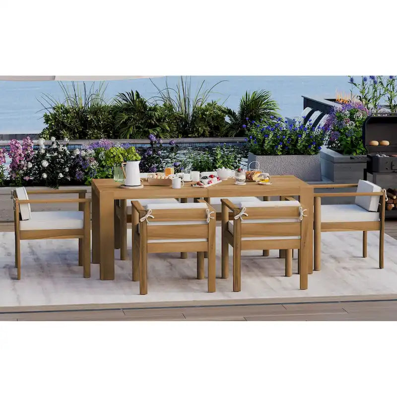Ensemble de salle à manger d'extérieur 7 pièces pour 6 personnes, avec table rectangulaire de 185 cm