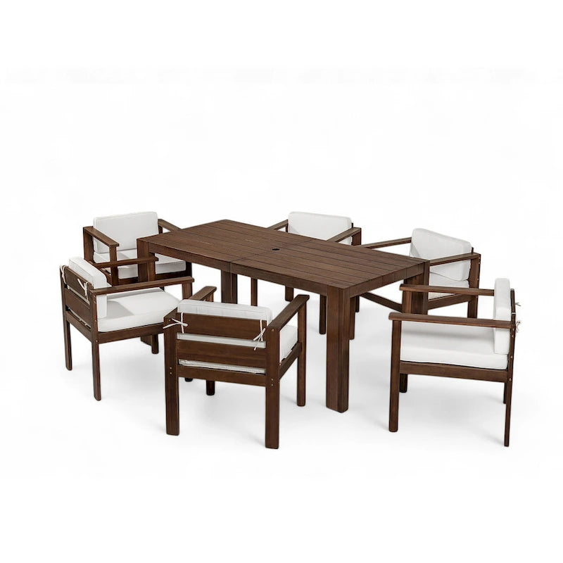 Ensemble de salle à manger d'extérieur 7 pièces pour 6 personnes, avec table rectangulaire de 185 cm