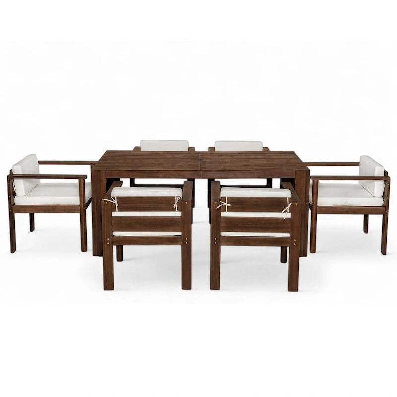 Ensemble de salle à manger d'extérieur 7 pièces pour 6 personnes, avec table rectangulaire de 185 cm
